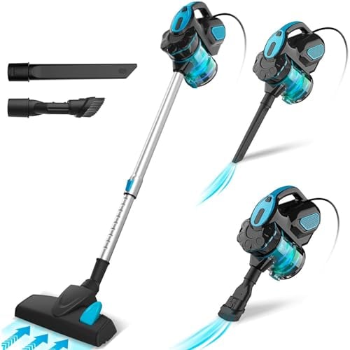 Aspirapolvere con filo, Scopa Elettrica con Filo, 18kPa 600 W, Aspirapolvere senza Sacco, con Cavo 6m, 3 in 1, per Pavimenti Duri e Peli di Animali Domestici
