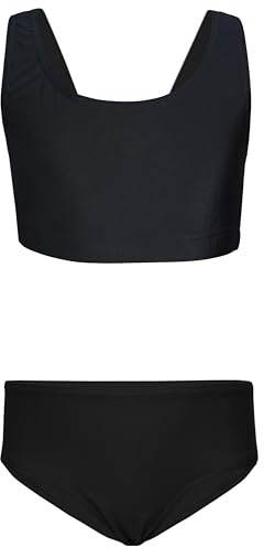 Aquarti Mädchen Sport Bikini Racerback Bustier & Bikinislip, Farbe: Schwarz, Größe: 146