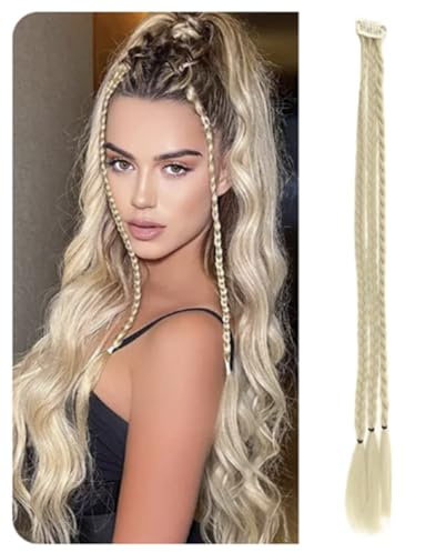 2 x Clip-In Hair Extension Highlights Streaks, Colourful Hair Highlights (3 Braids On A Clip - Blonde)