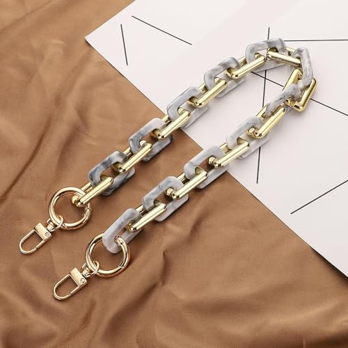 Acryl Taschenkette, Kettenriemen Kette Riemen Damen Tasche Kette Schultergurt Gurt Handtasche, Riemen Handtasche Ersatz Schulterriemen Ketten Zubehör mit Metallschnallen für Handtasche,Grau A,40cm