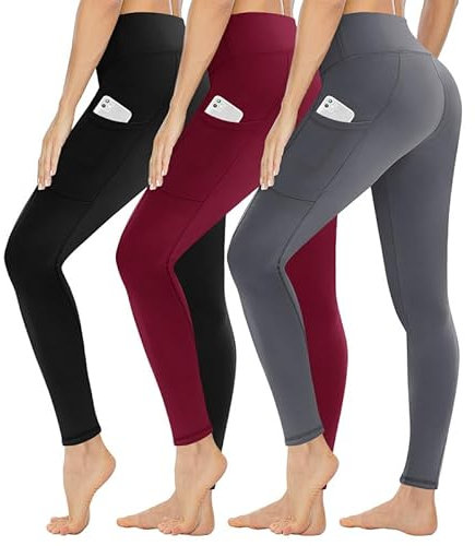 Gayhay 3er Pack Leggings Damen High Waist Sportleggings Blickdicht Sporthose für Sport Yoga Gym(Schwarz/Weinrot/Dunkelgrau-T,S-M)