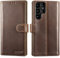 LENSUN Echtleder Hülle für Samsung Galaxy S22 Ultra, Handyhülle [Echtes Leder][Bookstyle][RFID Schutz] Handytasche Lederhülle für Samsung S22 Ultra 5G - Vintage Dunkelbraun