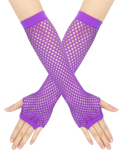 ICAIZWEIG Guanti elasticizzati a maglia grossa, guanti lunghi, guanti punk mezze dita, Fucsia 14# x 3, Etichettalia unica