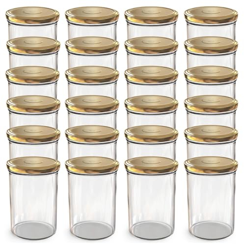 Oputec 24 x 440 ml Einmachgläser mit TO 82 Schraubdeckel Gold – Perfekt für Marmeladen, Konfitüren und mehr, große Gläser mit Deckel, ideal als Marmeladengläser und Schraubgläser