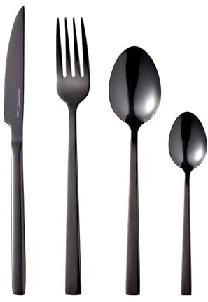 BERGNER SOFIA BG, Cubertería de acero inoxidable de 16 piezas, Incluye 4 cuchillos, 4 tenedores, 4 cucharas, 4 cucharillas, Acabado plateado