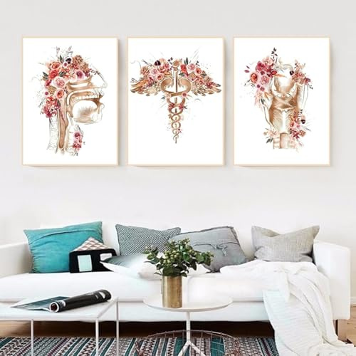 Dreiteiliges Set mit dekorativen Postern,Abstraktes Leinwandbild mit Rosen Vogelmuster，Leinwand Material, dekoratives Kunst Bild für Wohn- und Schlafzimmer，Ohne Rahmen (80X120CM)