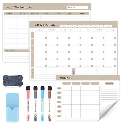 Nachrichtentafel Wochentag 2 42x28cm Wochenplaner Abwischbar Monatsplaner,Whiteboard Magnetisch,Magnettafel Kinder,Familienplaner,28x20cm Menuplaner/Essensplaner