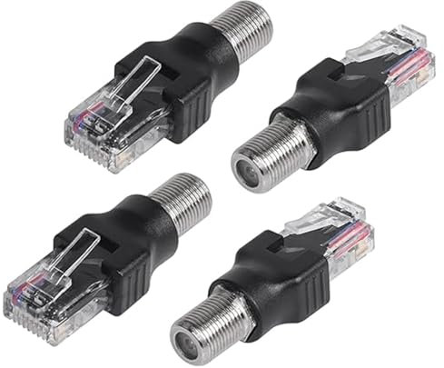 Wenxiaw Lot de 4 convertisseurs coaxiaux RF vers RJ45, fiche RF femelle vers fiche RJ45, câble coaxial vers Ethernet, adaptateur coaxial pour testeur de ligne, pour appareils de surveillance,