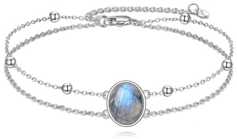 POPLYKE Larimar/Labradorit/Opal/Schwarzer Onyx/Lapis Lazuli/Peridot/Moos-Achat Armband für Frauen Sterling Silber Teardrop/Oval Armband Schmuck für Frauen
