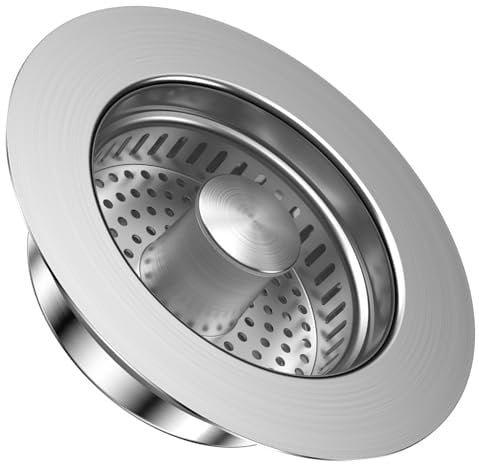 MOWETOO Colador para fregadero de cocina y tapón de lavabo para profundidad > 40 mm, orificio de 75 – 86 mm, 3 en 1, de acero inoxidable, con cesta antiobstrucción