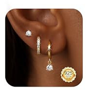 Diamday 3 Paar Ohrringe Silber 925 Creolen Ohrstecker Ohrringe Gold Piercing Ohr für Damen Hypoallergene Helix Piercings Set Ohrstecker Creolen Silber 925 Ohrring Set für Mehrere Piercings Gold