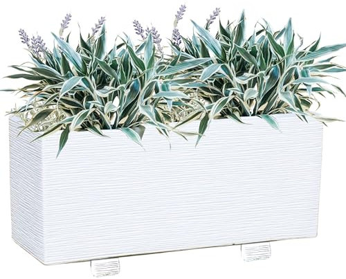 Garden Pley - Maceteros Grandes Exterior, Jardineras Exterior Grandes de Hormigón – Jardinera Rectangular Alicante, 79x29x36 cm. (Blanco, 79x29x36 cm)