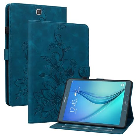 SLLMYYX Custodia per Samsung Galaxy Tab A 9.7 2015 SM-T550/SM-P550, Lily Flower PU pelle sottile Folio Tablet Cover (blu)
