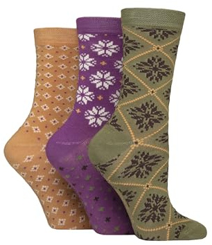 SockShop Ladies’ Plain Patterned Striped Bamboo Socks Soft Breathable Socks Assorted Colours 4-8 Pack of 3 (UK, Numeric, 4, 8, Regular, Regular, Patterned Wild Terrain)