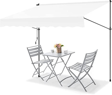 Versenkbare Terrassenmarkise für Sonnenschutz, ohne Bohren, Klemm-Design, Balkon- und Fenstermarkise, 3 m, für den Außenbereich, Veranda, Vorzelt, Weiß