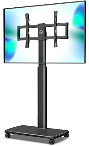 Support TV sur roulettes pour téléviseurs de 37 à 70 Pouces, Meuble TV Mobile Portable sur roulettes, Grand Meuble TV Blanc avec Support pivotant, Supports TV d'angle Un (1270-1470mm)