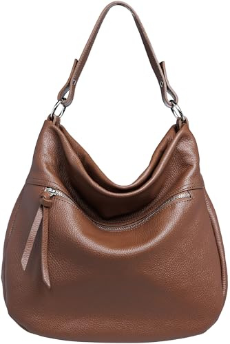 Caspar Klassisch sportliche Leder Schultertasche Mini Shopper Damen Handtasche - PREMIUM LINE - Modell No.795 - Made in Italy, Farbe:marone, Accessoires:One Size