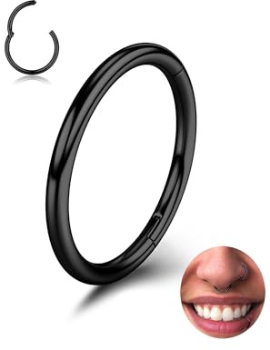 316L Chirurgenstahl 14/16/18/20G Nasenpiercing Septum Piercing Nasenring | 1 Stück Nahtloser Clicker Nasenpiercing Ring mit Scharnier 14K Gold Plated Silber Roségold Schwarz Regenbogen Blau, 5-12mm
