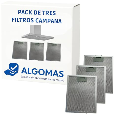 ALGOMAS® Pack 3 Filtros Campana Extractora compatible con Balay Bosch Siemens Neff Lynx | Repuesto metálico antigrasa 25x31,1 cm | Mejora el rendimiento del motor | Ideal como recambio rápido y eficaz