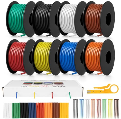 inShareplus 20 AWG 0,5 mm², set di cavi elettrici in silicone in 8 colori (per colore 6,1 m/20 piedi); cavo flessibile in rame stagnato per fai da te, auto, elettrodomestici e applicazioni elettriche