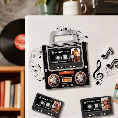 Kühlschrankmagnet mit Musik und Foto Personalisiert Fotomagnete im Retro Kassetten Personalisierte Geschenke für Weihnachten Valentinstag Fotogeschenke Selbst Gestalten für Frauen und Männer
