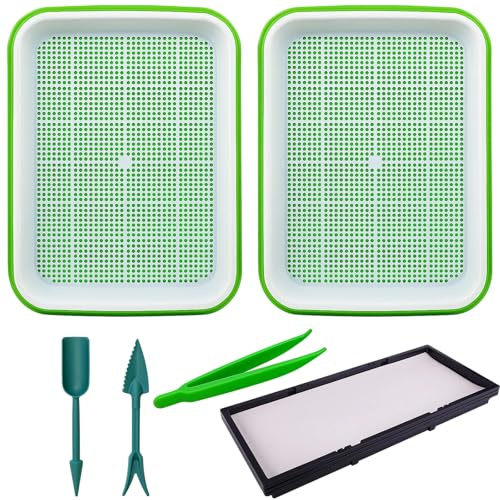 JcvPot Kresse Anzuchtschalen 9-teiliges Set, Inklusive 2 Keimschalen Für Sprossen, 1 Pikierer, 1 Anzuchtanleger Und 4 Anzuchttücher, für Sprossen, Microgreens und Brunnenkresse