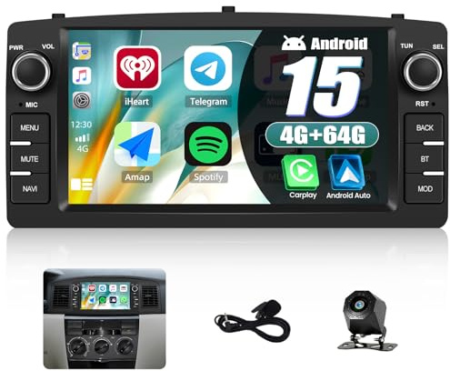 Android 15, 4G+64G GOHHDL Radio Coche para Toyota Corolla E120 2000-2007/E130 2004-2007/Altis E120 2000-2006/BYD F3 2006-2013, Radio 7 Pulgadas con Carplay Android Auto GPS WiFi BT FM/RDS SWC Cámara