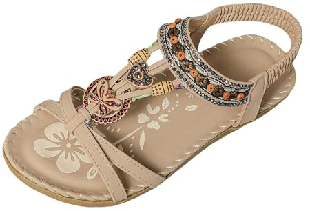 Sandali da donna estivi, eleganti, con separatore per le dita, comode scarpe estive, sandali ortopedici piatti con plantare, sandali traspiranti con cinturino posteriore per vacanze al (Beige, 44)