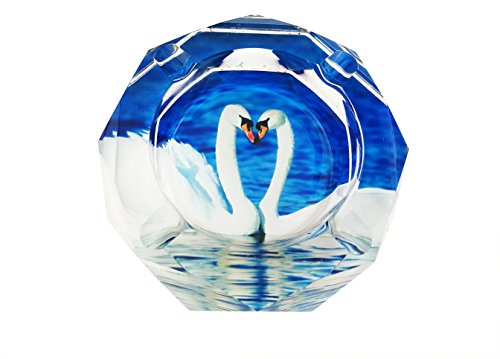 Aschenbecher aus Glas, 10 cm, Schwan, achteckig, Kristall, Zigarettenaschenbecher, Glasaschenbecher, rutschfeste Matte, cooler Aschenbecher, Etui für Väter, Geschenk, Tischplatte, schöne Dekoration