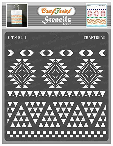 CrafTreat Tribal-Schablonen zum Malen auf Holz,Wand,Fliesen,Leinwand,Papier,und Boden-Azteken-Bordüren-Größe(15 x 15 cm)-wiederverwendbare DIY-Kunst- und Bastelschablonen-Bordüren-Design-Schablonen