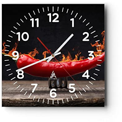 Modern Wanduhr Chili Paprika Bio Landwirtschaft 40x40cm Quadrat Groß Wand Uhr Glas Analog Zimmeruhren Küche Büro Wohnzimmer Glasuhr Wall Clock Dekoration Design Wanddekoration Küchenuhr C4AC40x40-3193