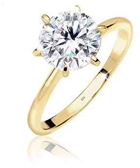 Elli PREMIUM - Bague solitaire de fiançailles Femme - 9_k_(375) Or jaune Oxyde de Zirconium - Taille 58 - 0606930115_58