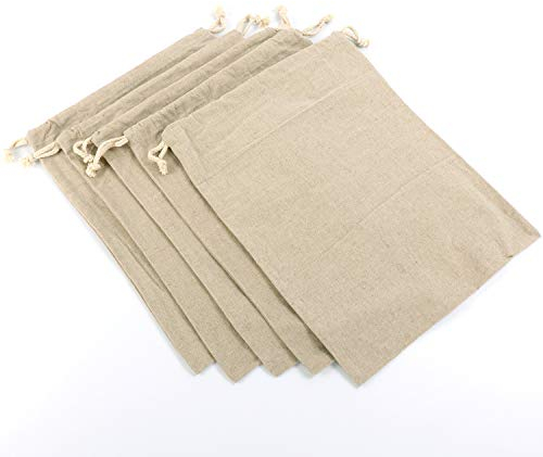 Lot de 5 sacs réutilisables en mousseline de lin bio pour pendaison de crémaillère, cadeau de mariage, boulangerie, baguette (30 x 40 cm)