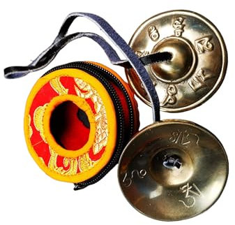 Gandhanra Tibetan Tingsha Glocke mit schönem Fall, für Klangheilung, Yoga, Meditation, Achtsamkeit -Fingerzimbeln,Hand auf Ton eingestellt,Handgemacht in Nepal,Mantra (Om Mane Padme Hum)