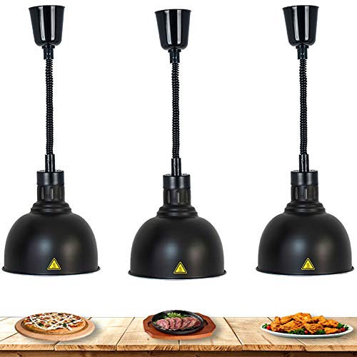 RSHJD Commercial Food Heat Lamp, Retractable Food Heating Lamp Food Warmer High Power Commercial Hotel Kitchen Equipment Restaurant Supplies 220V 250W Caliber 25cm, Black 3 Pieces