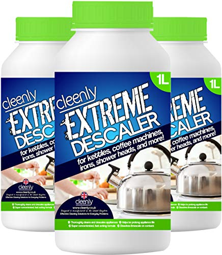 Cleenly Extreme Descaler for Kettles, Coffee Machines, Shower Heads, Irons, and More! (3 x 1 Litre) - Super Strong Descaler Liquid