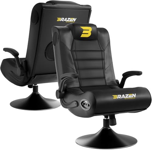 BraZen Serpent 2.1 Bluetooth Surround Sound Gaming Chair Foldable Pu Leather Seat with Pedestal Base - Black