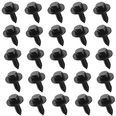 Be In Your Mind Selbstschneidende Schrauben mit Sechskantkopf, 5,5–6 mm x 19 mm, mit unverlierbaren Unterlegscheiben, Schwarz, 25 Stück