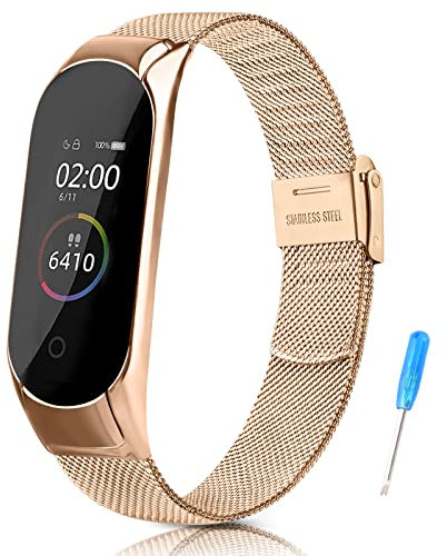 Tobfit Xiaomi Mi Band 3/4 Cinturino Compatibile in Acciaio Inossidabile Metallo (Oro Rosa)