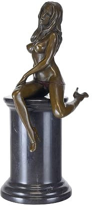 Antike Fundgrube Erotische Bronze Figur Frauenakt auf edlem Marmorsockel | Skulptur Statue Dekoration | H: 30 cm (10195)