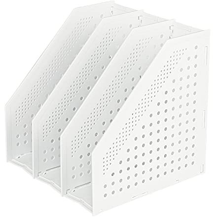 Porte-revues Pliable 3 Compartiments Boîte de Rangement Réglable Organiseur de Bureau Serre-Livres Support Range Document Dossier Magazine Livre Module de Classement Fichier Casier Stockage