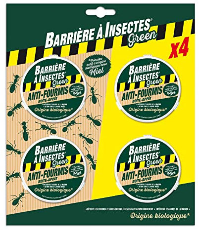 BARRIERE A INSECTES GREEN Boîte Appât Anti-Fourmis, Actif d'Origine Biologique, 4 Boîtes, BARBIOFOB4P