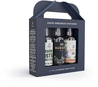 Burgen Gin Tasting Geschenk-Box - Premium Gin Set mit 3 Exklusiven Burgen Gins, 3x 50ml, Geschenk für Gin-Liebhaber