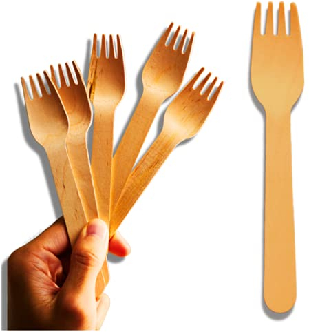 Disposable Forks, Happy Cutlery Cheese Forks, Disposable Wooden Cutlery, Eco- Friendly Tableware, Fondue Forks, Wooden Dinner Forks (100 Pieces)
