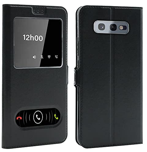 CEKA TECH Coque pour Samsung Galaxy S10e (5,8 Pouces), Etui Housse avec FENETRES, Pochette Magnétique pour (Samsung S10e) - Noir