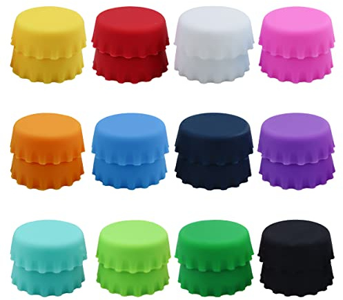 LEEFONE 24 PCS Silicone Rubber Bottle Caps, 12 Colors Reusable Beer Caps for Home Brewing Beer, Soft Drink, Wine Bottle, Beer Bottle, Soda Bottles Kitchen Gadgets