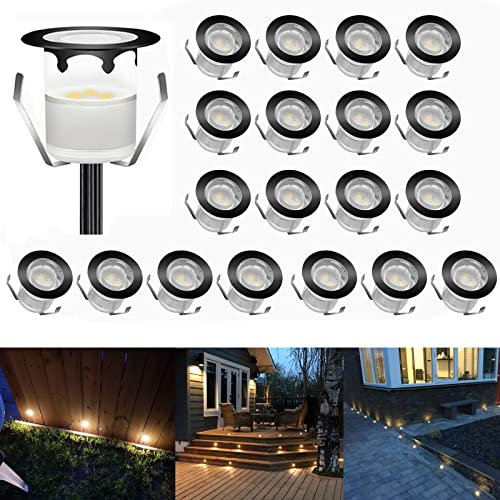 CHNXU 20er Set Terrassen Einbaustrahler LED Bodeneinbaustrahler Ø30mm 0.6W Aussen DC12V Warmes Weiß IP67 Wasserdicht LED Einbauleuchten Deckenstrahler für Küche Garten Treppen Bad Balkon, Schwarz