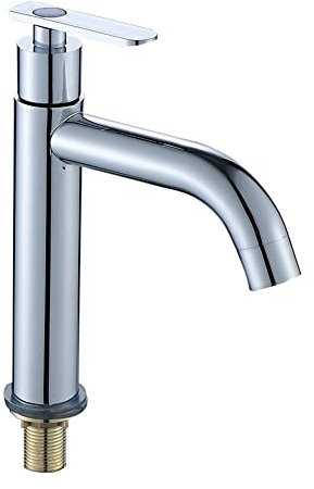 Shuiltad Einhand-Messing-Waschbecken-Wasserhahn, Einzelloch, Kaltwasserhahn, Händewaschen, Wasserfall, poliertes Chrom-Finish, 22,5 m hoch