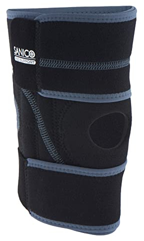 SANICO Kniebandage - Elastische Kniescheiben-Bandage mit Kompression - Orthopädische Neopren-Bandage für Stabilität, Entlastung, Blutzirkulation - Beidseitig, atmungsaktiv - 55 x 0,3 x 25 cm