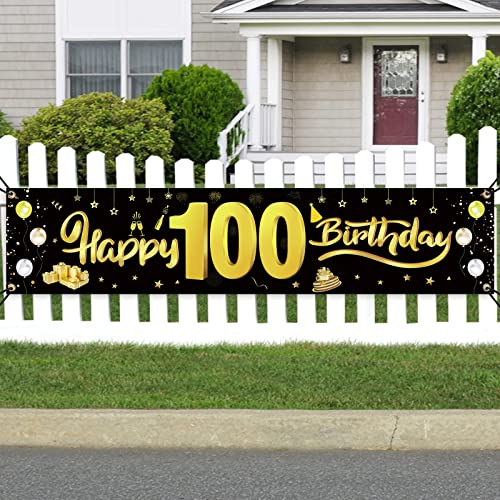 GoldRock 100 Geburtstag Deko Banner, Geburtstagsbanner 100 Jahre, 100. Geburtstag Frau Mann,100 Banner Geburtstag,Happy Birthday Banner Geschenk zum 100 Geburtstag Dekoration 210 ×40cm,Geburtstagsdeko